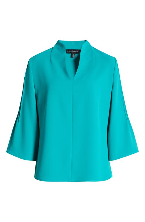 Ming Wang Raised Seam Bell Sleeve Top In Emerald Awe