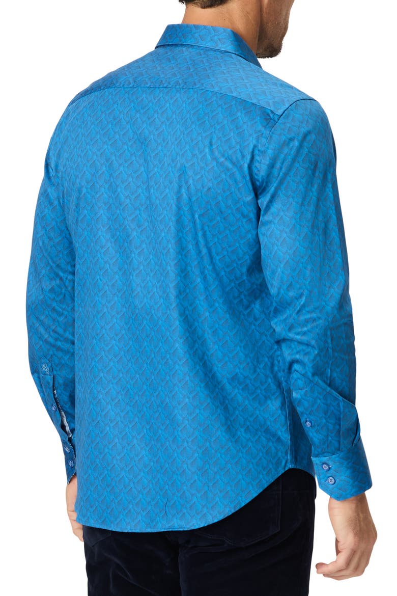 Dimella Long Sleeve Geometric Jacquard Shirt, Alternate, color, BLUE