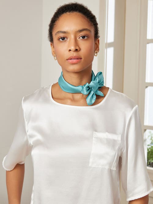 Silksilky Pure Silk Solid Color Square Scarf 53x53cm/21 In Blue
