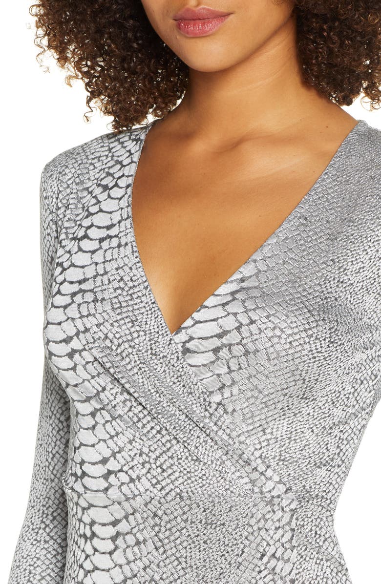 French Connection Long Sleeve Snake Jacquard Dress, Alternate, color, 