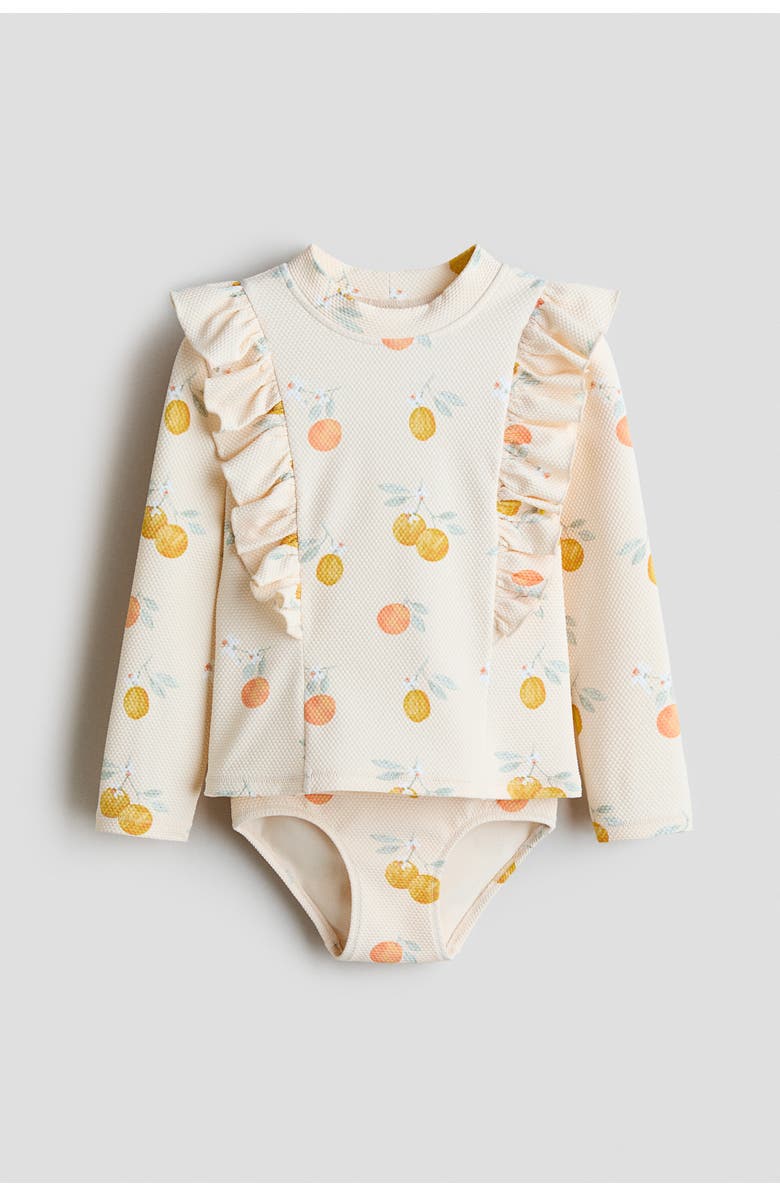 H&M Printed Swim Set, Main, color, Light Beige/Citrus Fruit