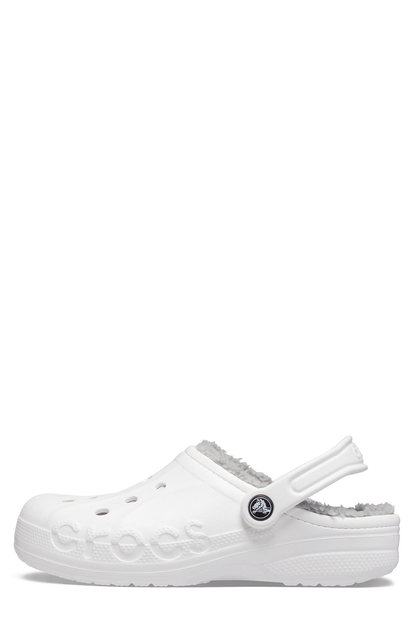 CROCS Unisex Baya Faux Fur Lined Clog Slipper, Alternate, color, White/ Light Grey