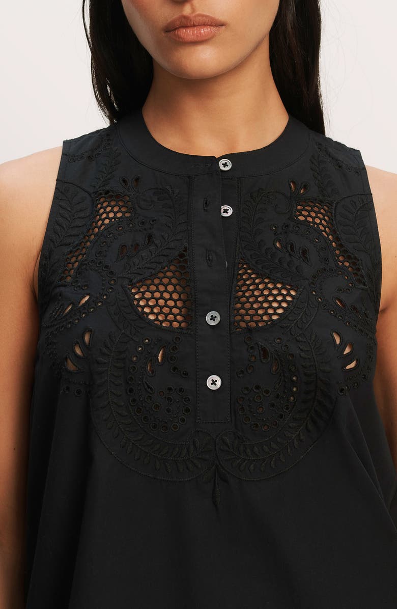 Veronica Beard Haleem Embroidered Detail Sleeveless Cotton Shirtdress, Alternate, color, Black