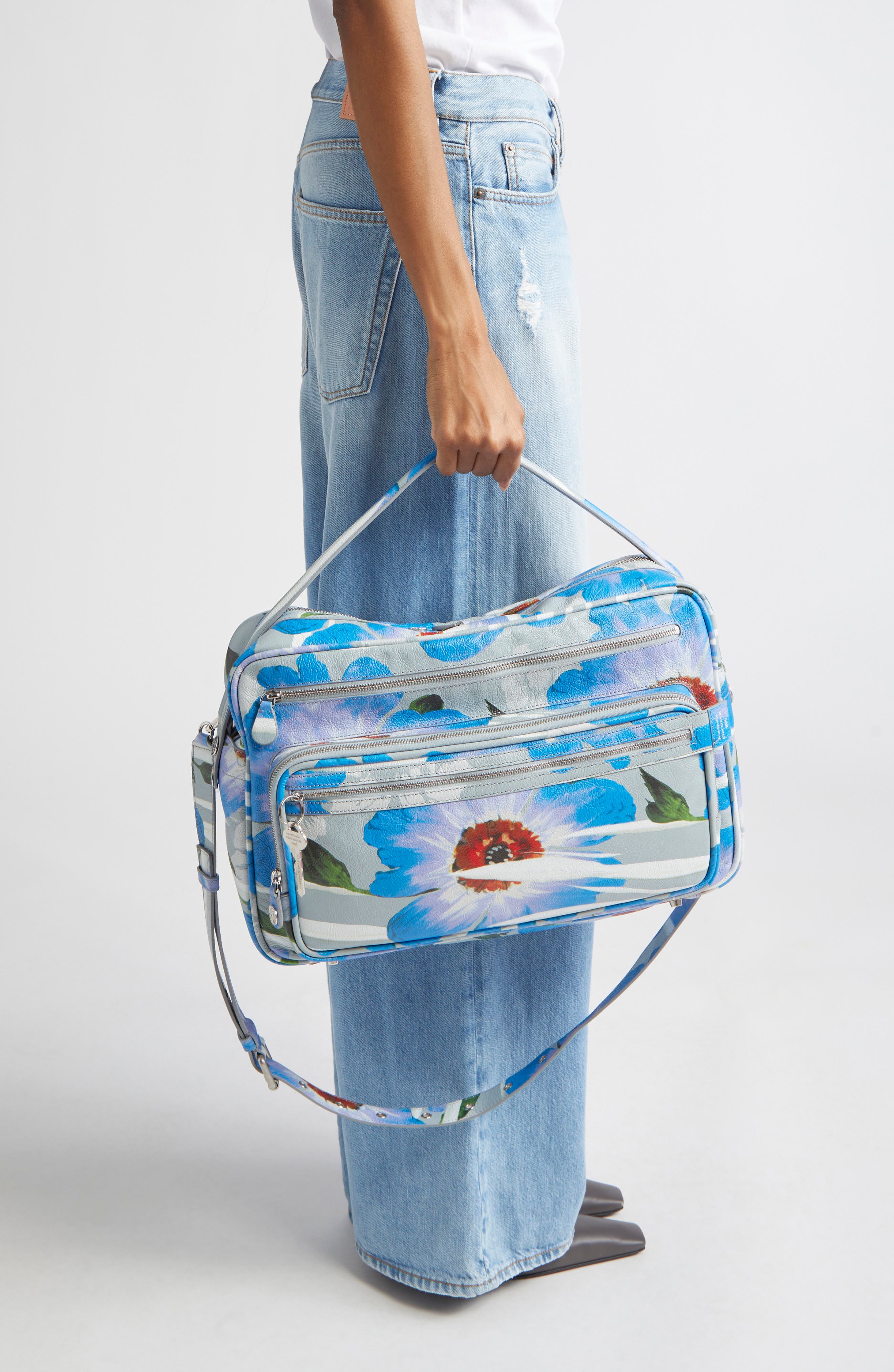 Acne Studios Medium Camero Leather Shoulder Bag, Alternate, color, Blue