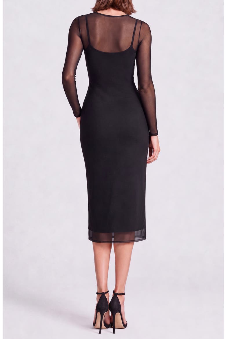 Tara Mesh Long Sleeve Midi Dress, Alternate, color, BLACK