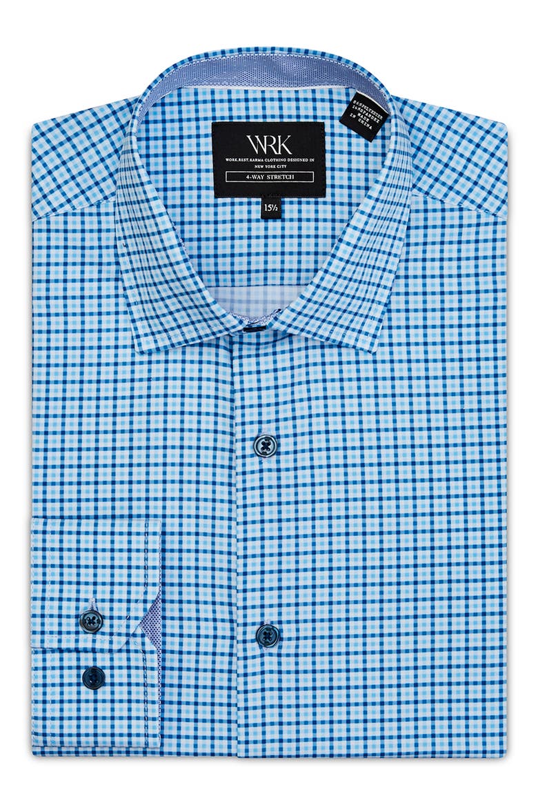 Trim Fit Check Performance Stretch Dress Shirt, Alternate, color, BLUE
