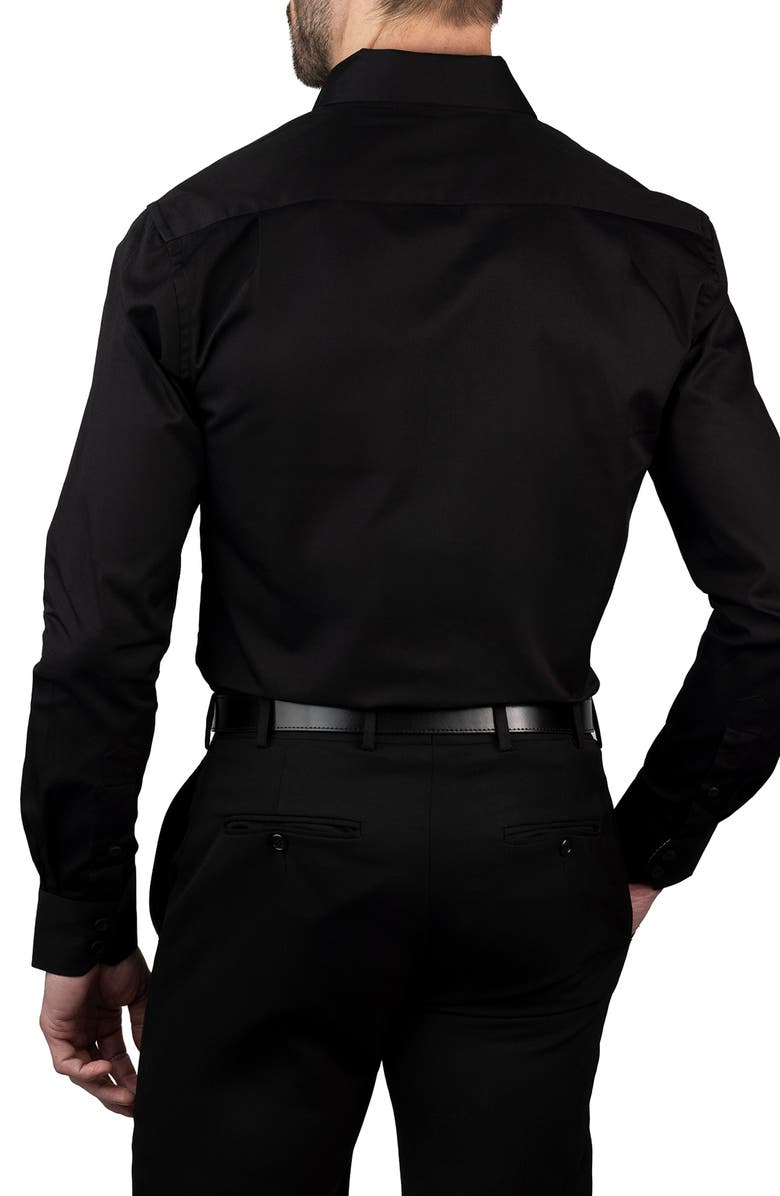KARL LAGERFELD Trim Fit Log Embroidered Cotton Dress Shirt, Alternate, color, Black