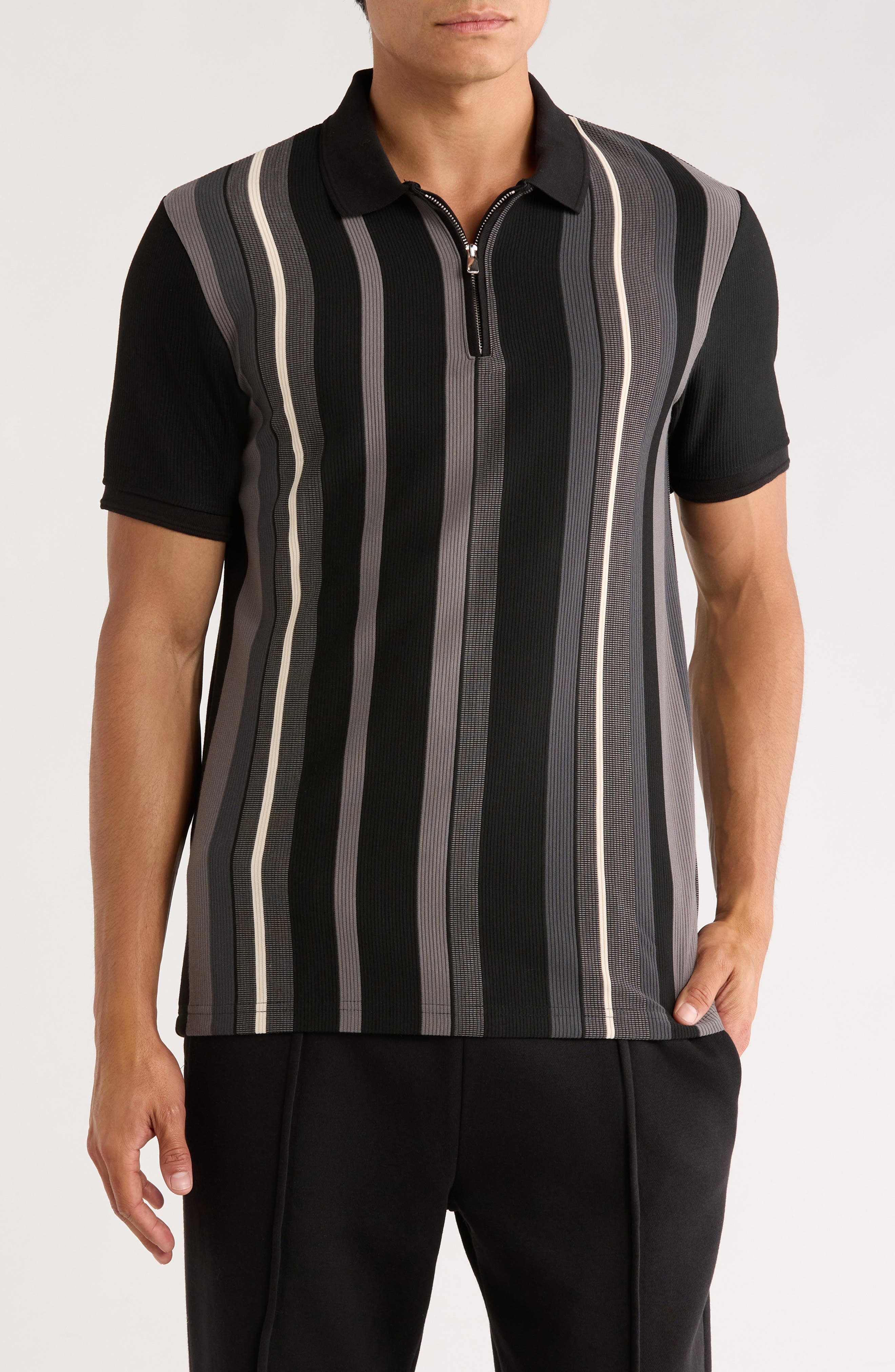 Cactus Man Vertical Stripe Zip Polo