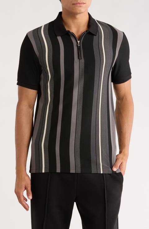 Vertical Stripe Zip Polo