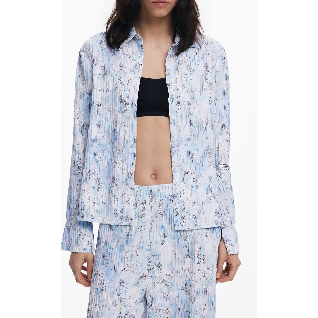 Desigual Women's Pleated Stretch Shirt In Blue