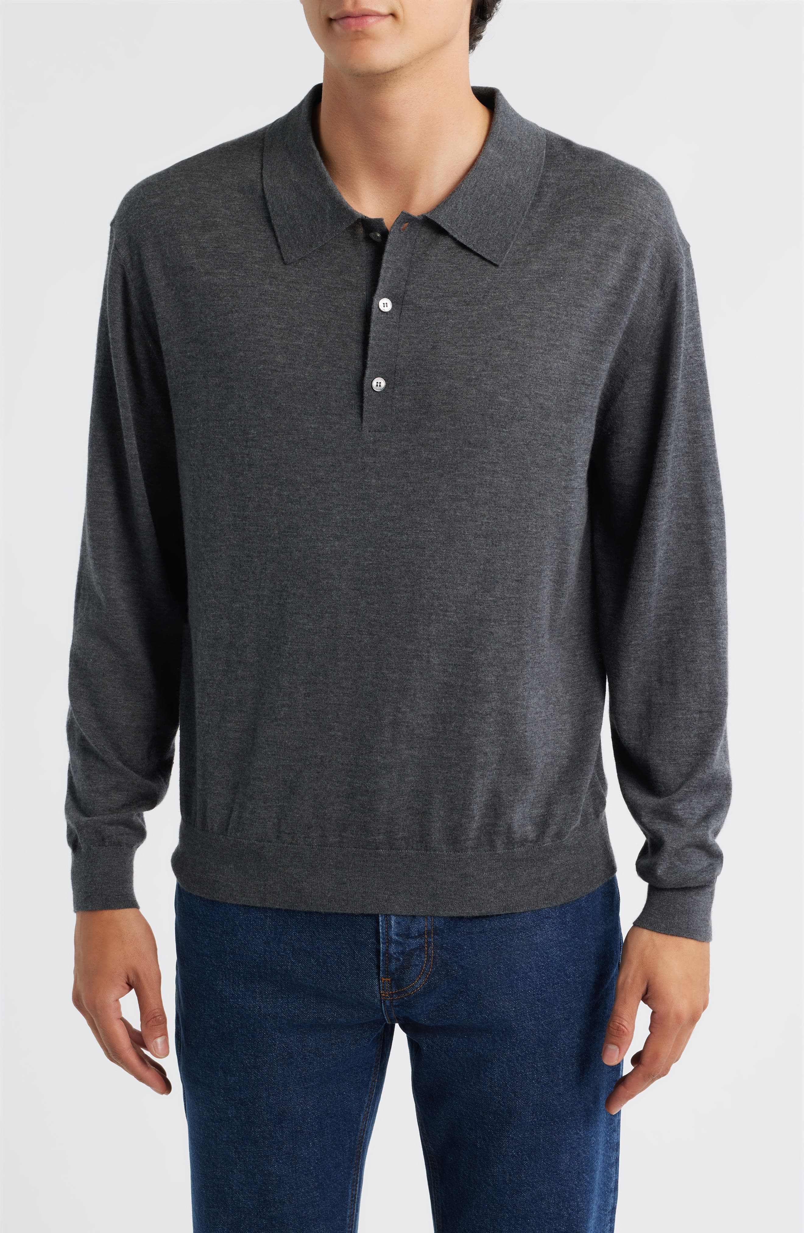 FRAME Superfine Merino Wool & Cashmere Polo Sweater