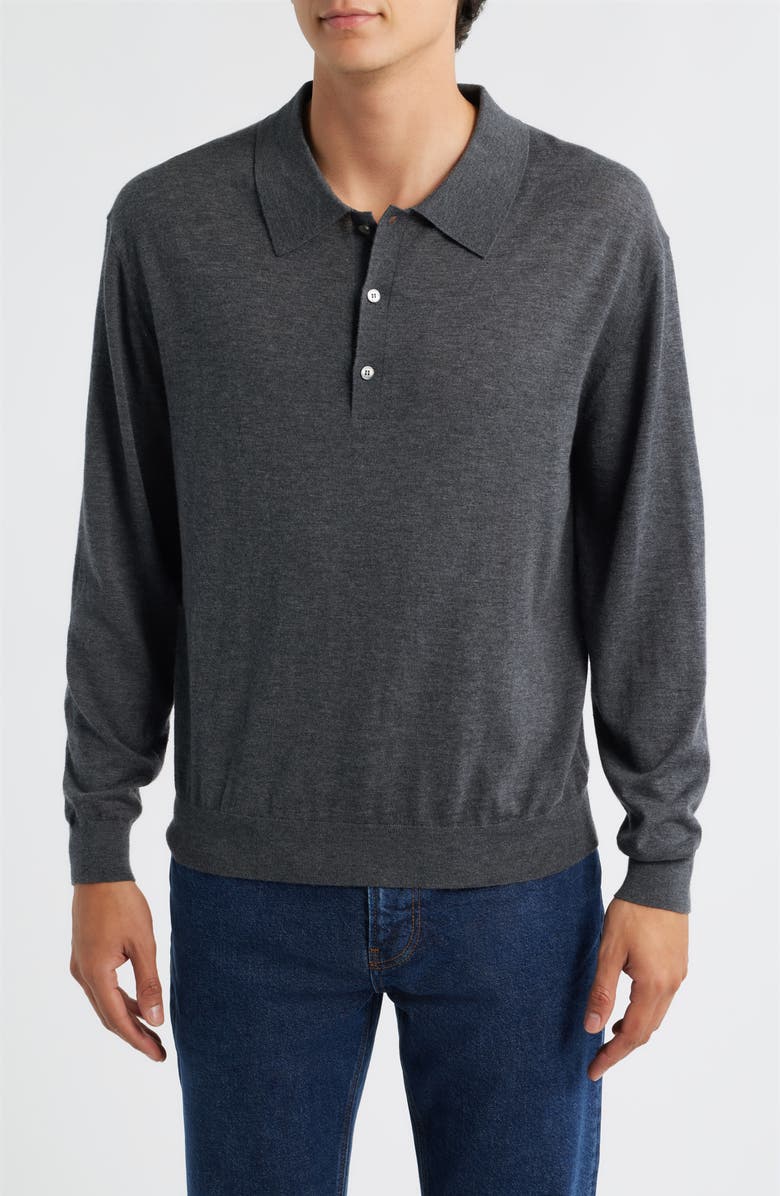 FRAME Superfine Merino Wool & Cashmere Polo Sweater, Main, color, Grey Melange