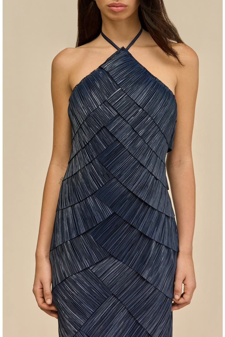 Patrizia Plissé Tiered Halter Dress, Alternate, color, DEEP LAKE
