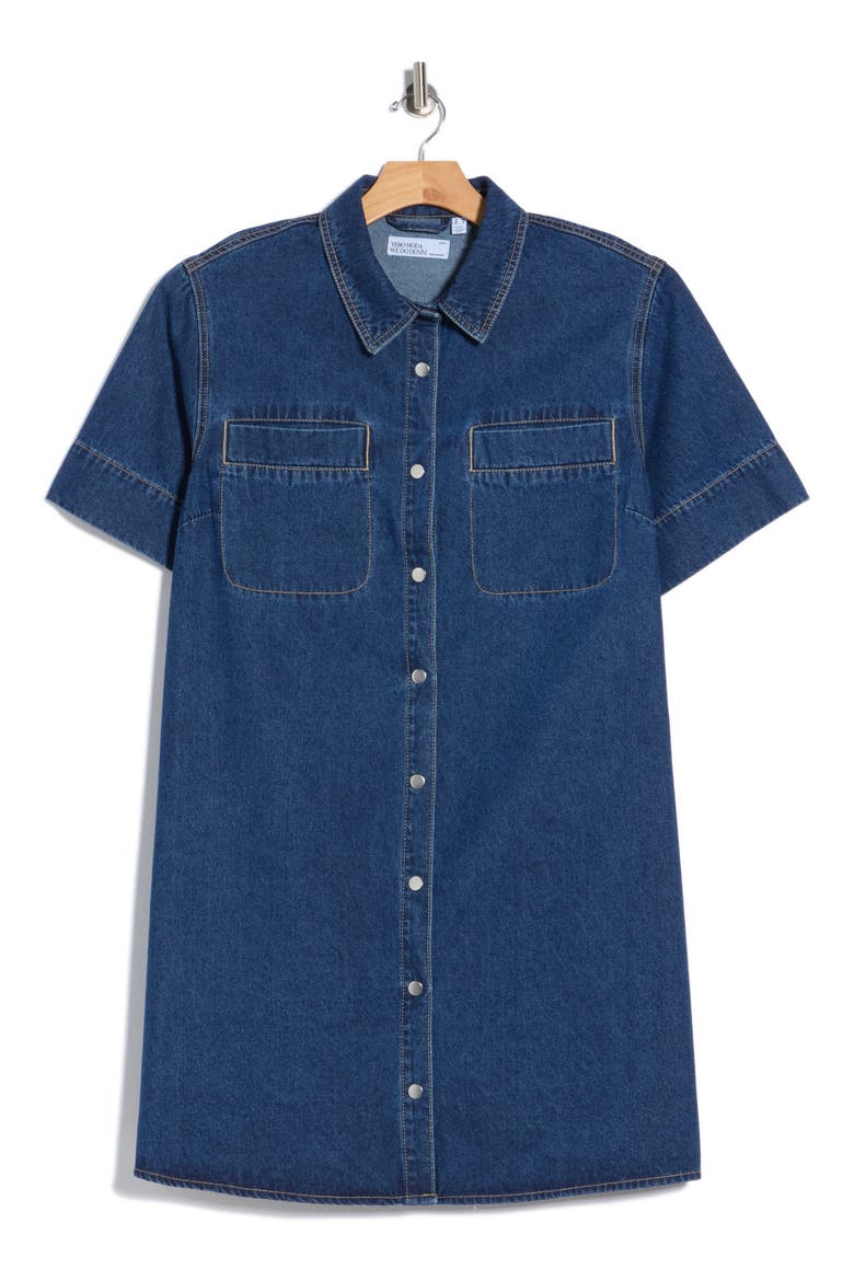 Short Sleeve Denim Shirtdress, Alternate, color, MEDIUM BLUE DENIM