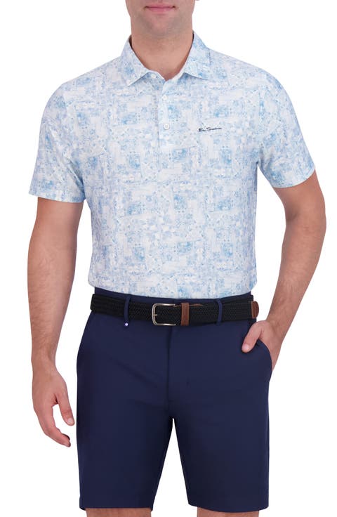 Collage Print Stretch Tech Polo