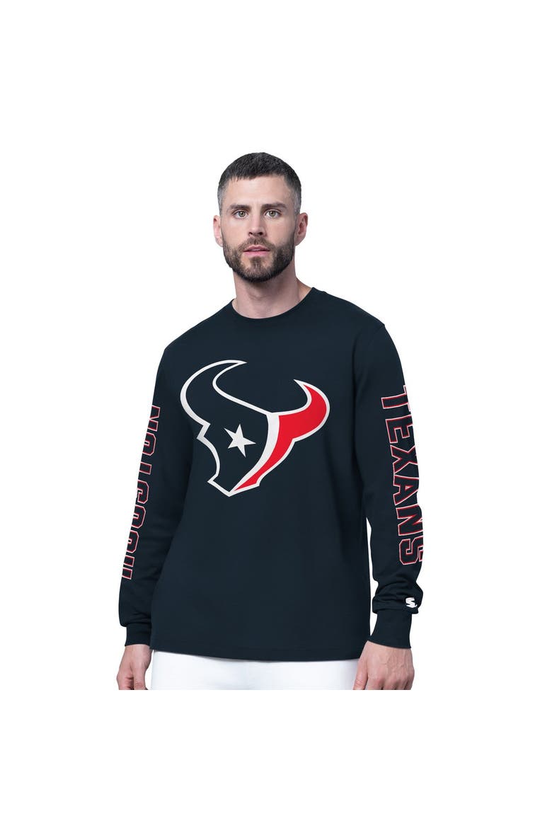 Men's Starter Navy Houston Texans Clutch Hit II Long-Sleeve T-Shirt, Main, color, Navy