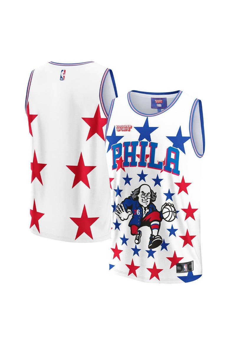 Unisex NBA & KidSuper Studios by Fanatics White Philadelphia 76ers Hometown Jersey, Main, color, White