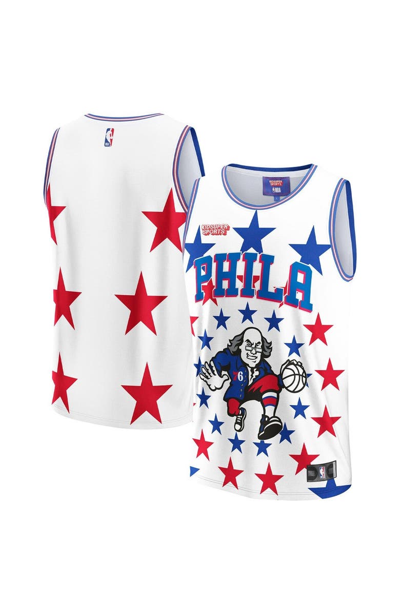 NBA X KIDSUPER Unisex NBA & KidSuper Studios by Fanatics White Philadelphia 76ers Hometown Jersey, Main, color, White