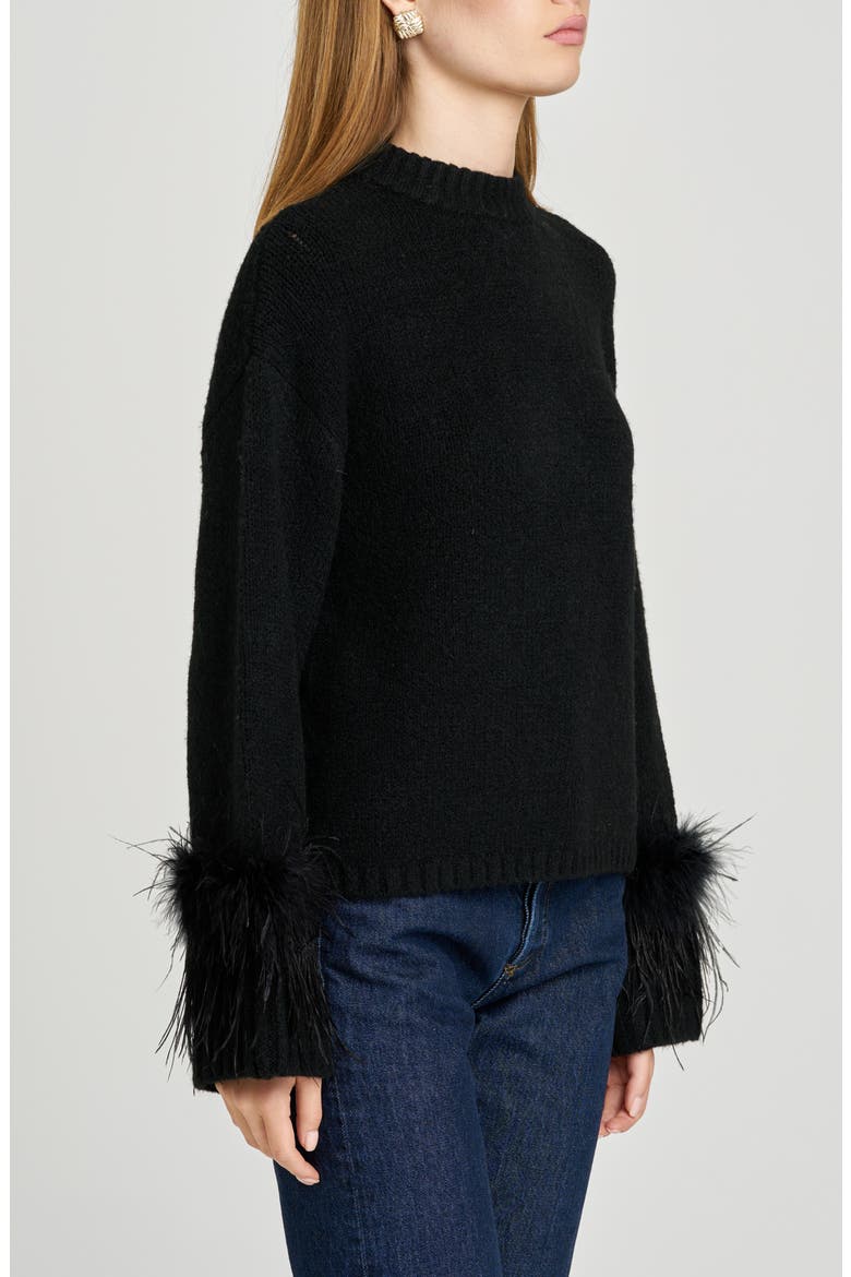Pia Feather Trim Mock Neck Sweater, Alternate, color, BLACK