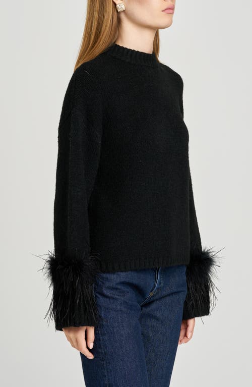 Wayf Pia Feather Trim Mock Neck Sweater In Black