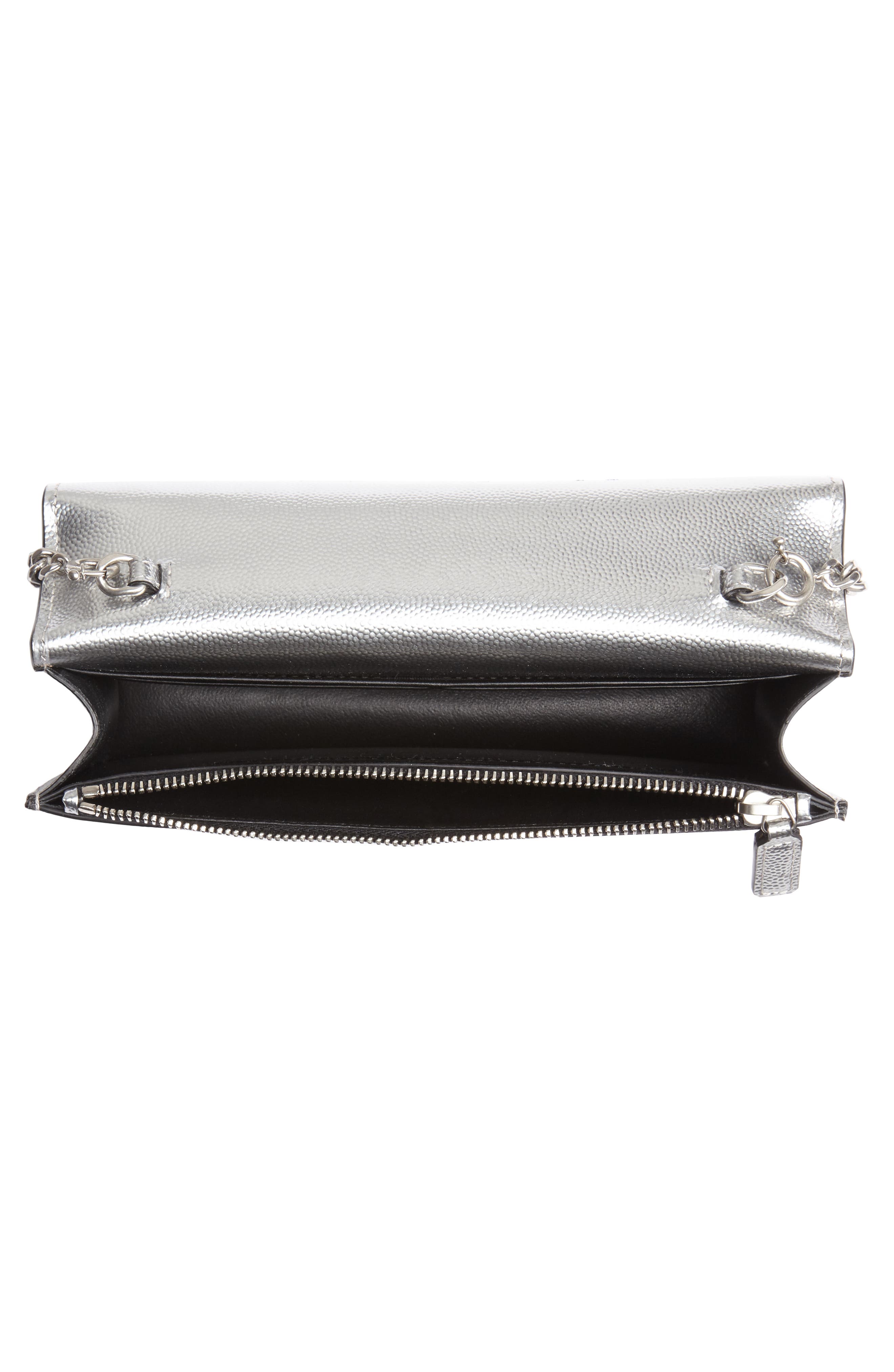 Kate Metallic Leather Wallet on a Chain, Alternate, color, ARGENTO/ NERO/ NERO