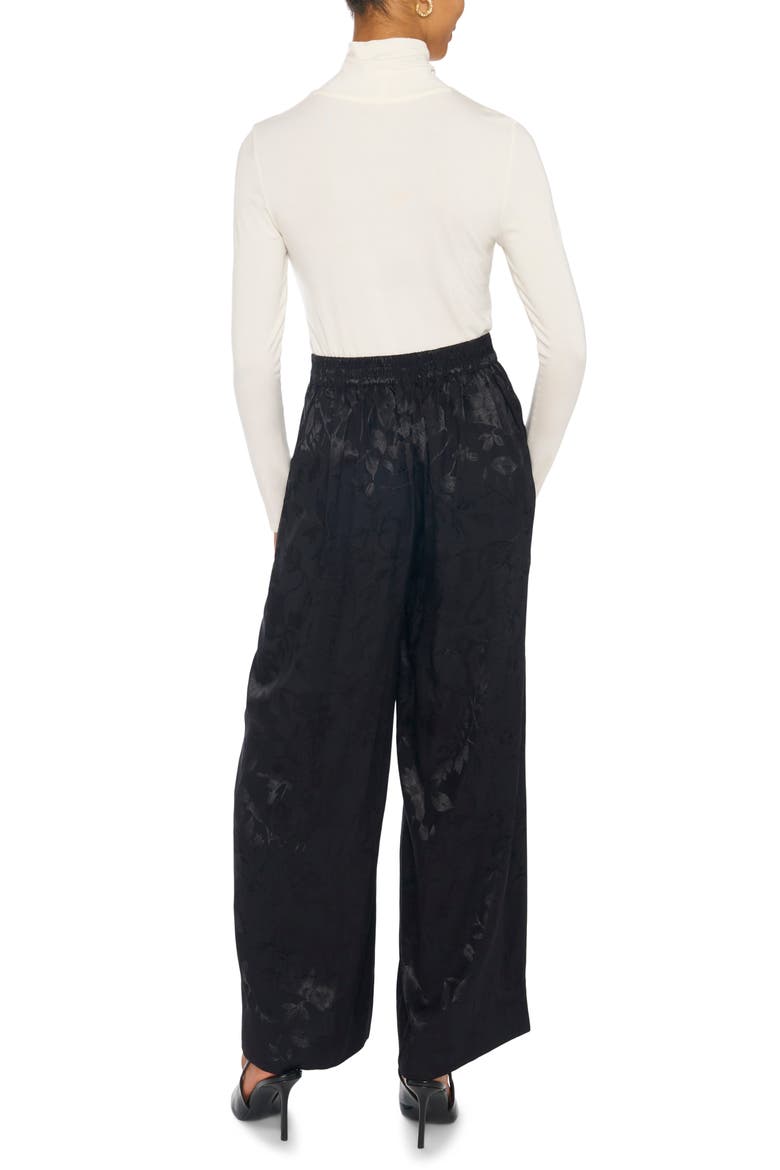 Floral Jacquard Wide Leg Pants, Alternate, color, RICH BLACK