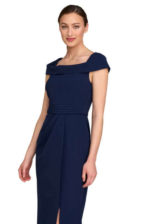 Kay Unger Anastasia Cap Sleeve Column Gown In Dark Midnight