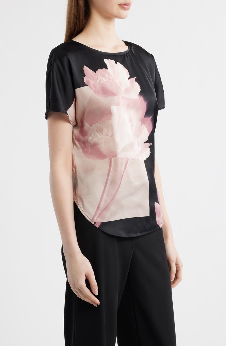 Anne Klein Bateau Neck Satin Top, Alternate, color, Anne Black Multi