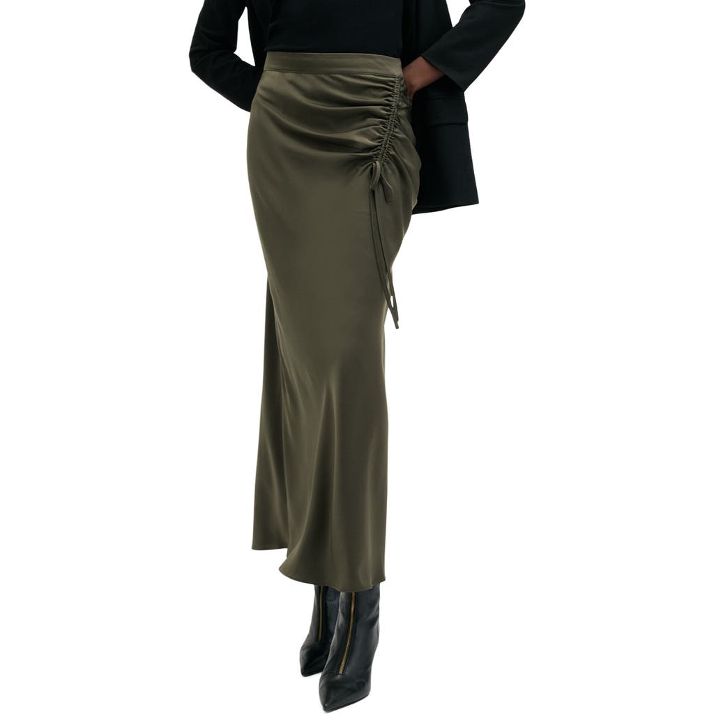 Allsaints Alexia Gathered Maxi Skirt In Tarmac Green