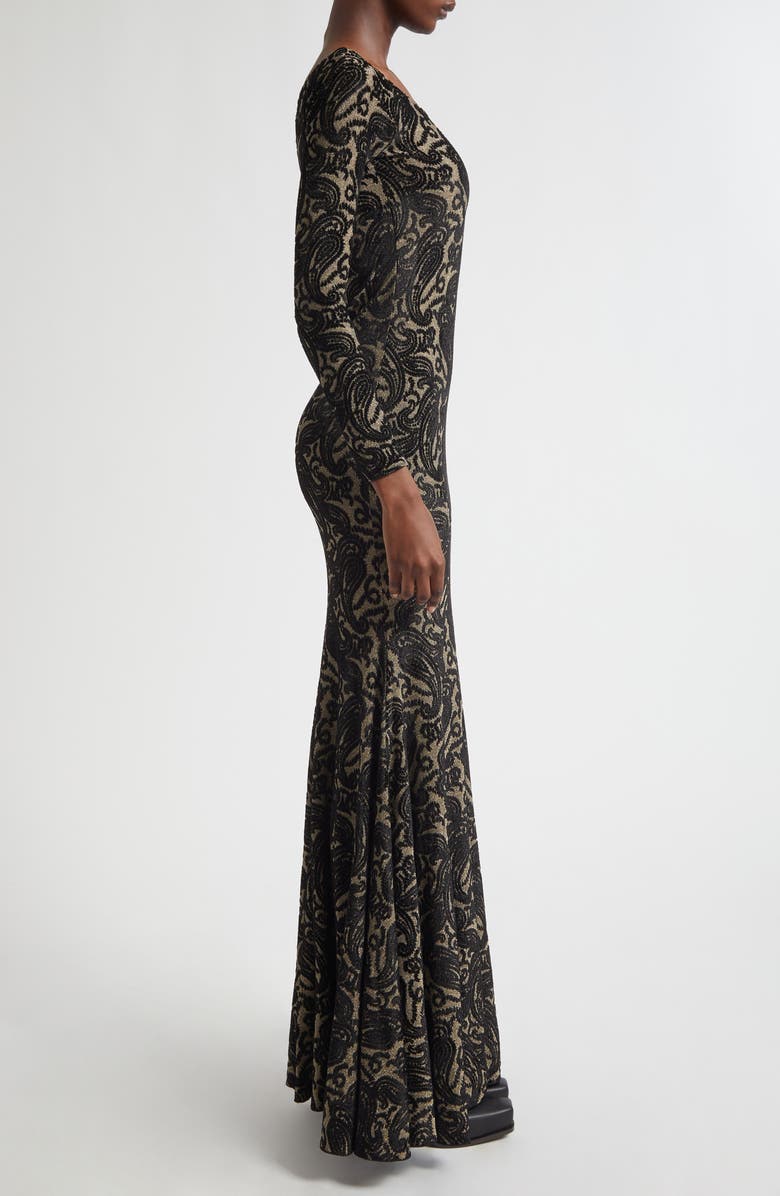 Etro Long Sleeve Metallic Paisley Chenille Gown, Alternate, color, Oro