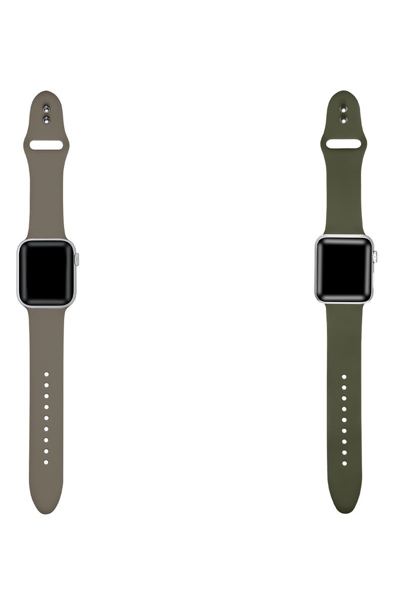 The Posh Tech Assorted 2-Pack Silicone Apple Watch<sup>®</sup> Watchbands, Alternate, color, Coffee/Olive Green