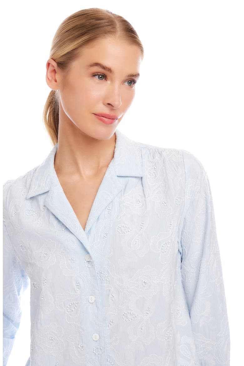 Embellished Button-Up Shirt, Alternate, color, OFF WHITE/BLUE