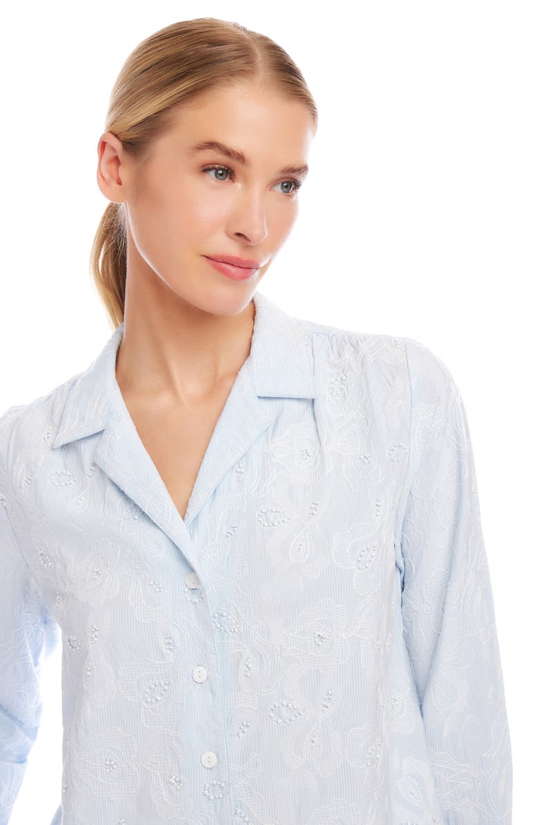 Karen Kane Embellished Button-Up Shirt, Alternate, color, Blue Twist