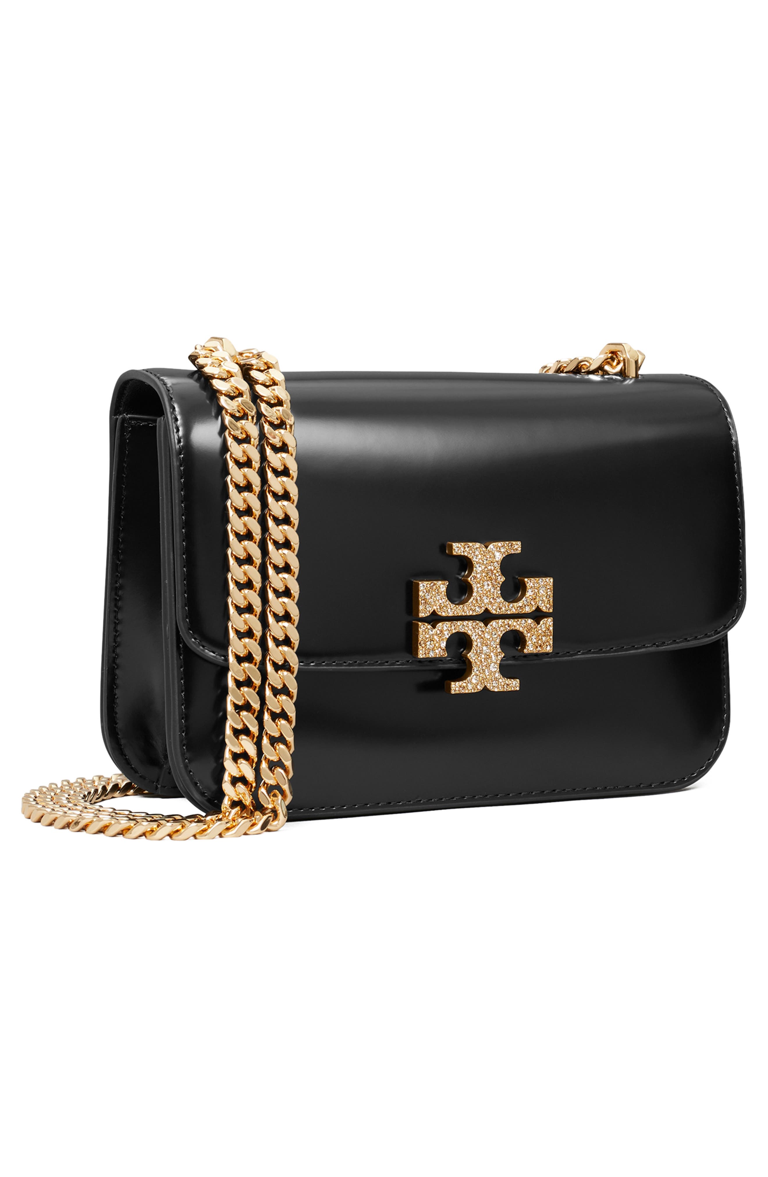 Tory Burch Small Eleanor Pavé Convertible Leather Shoulder Bag, Alternate, color, Black
