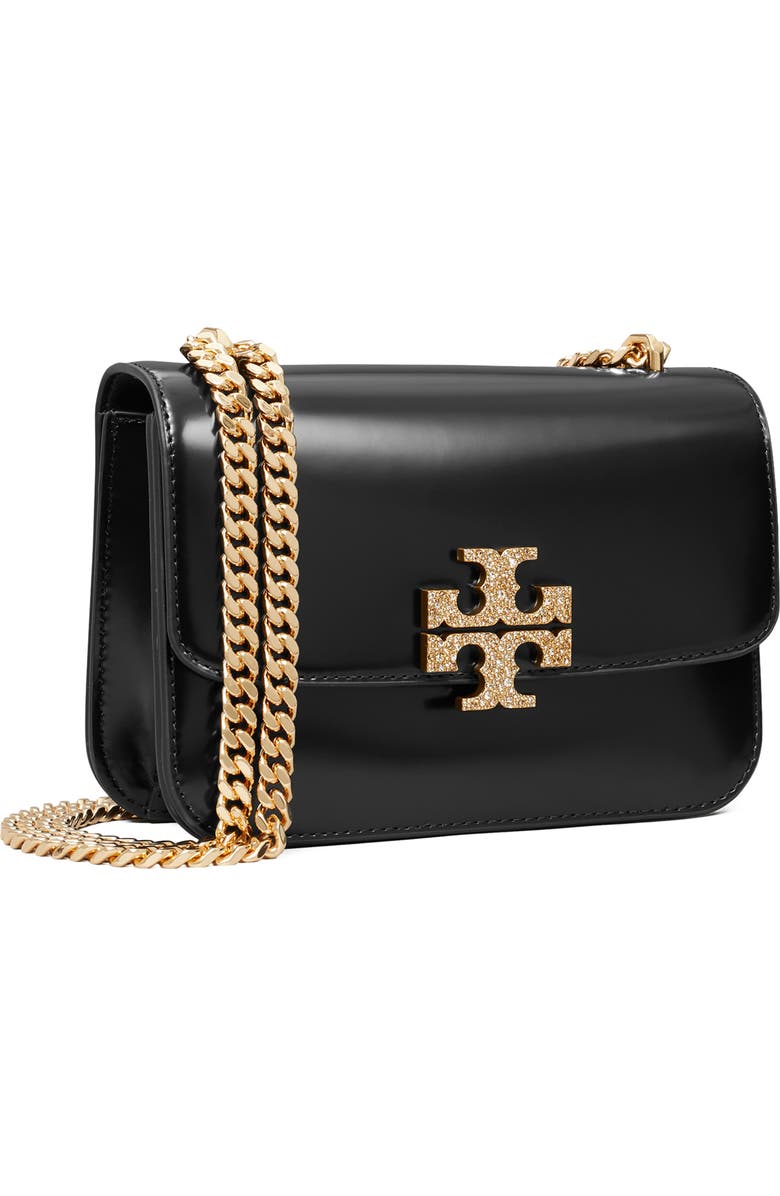 Tory Burch Small Eleanor Pavé Convertible Leather Shoulder Bag, Alternate, color, Black