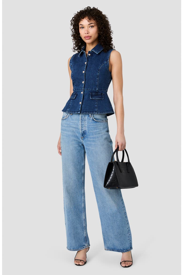 Delancey Button Front Peplum Top, Alternate, color, DARK INDIGO