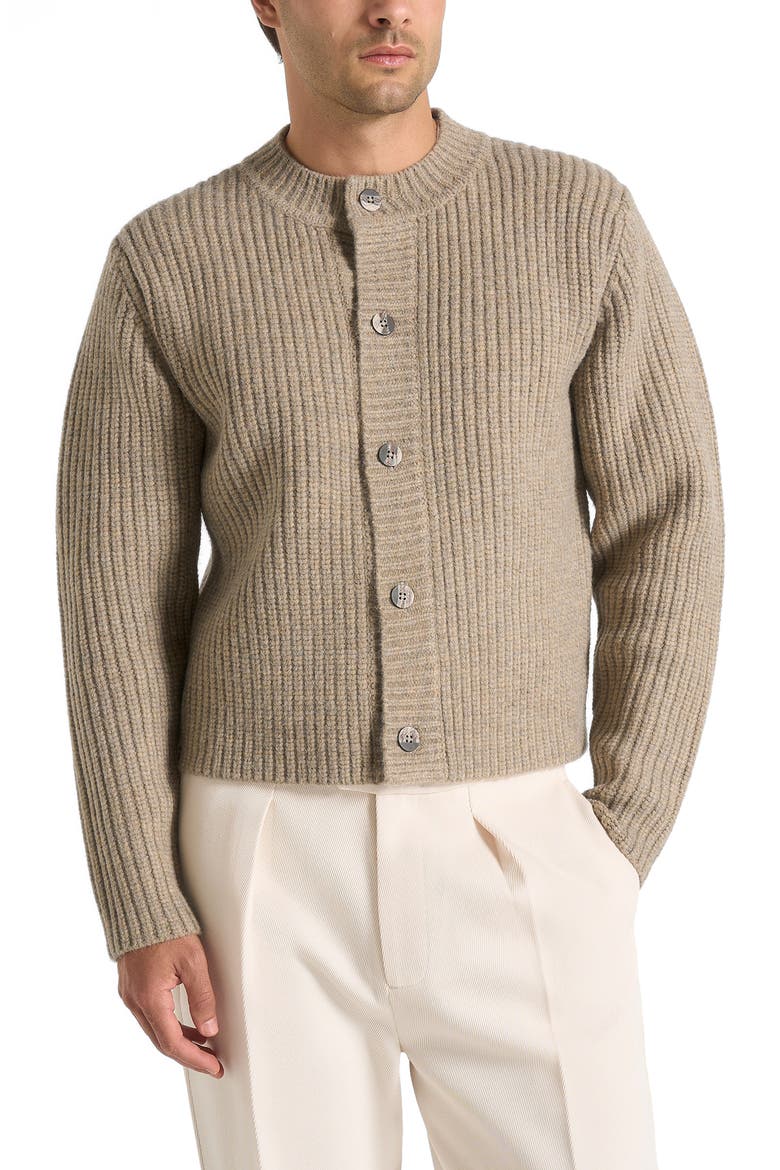 Alix Unisex Crewneck Ribbed Knit Cardigan, Alternate, color, Beige