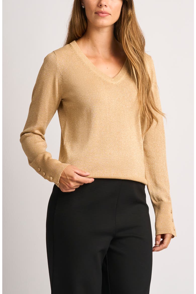 Metallic V-Neck Sweater, Main, color, WARM TRUFFLE LUREX