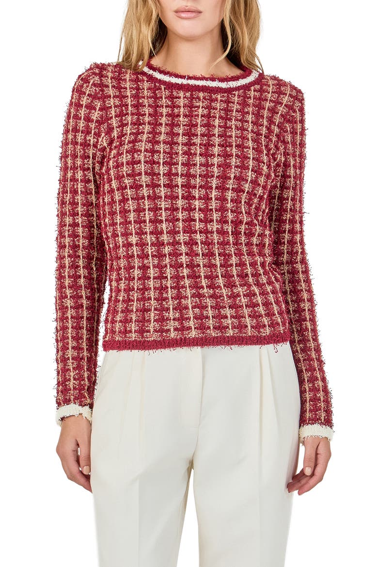 Texture Check Sweater, Main, color, MERLOT MULTI