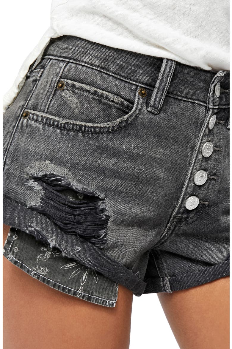 Romeo Rolled Cutoff Denim Shorts, Alternate, color, BLACK MAMBO