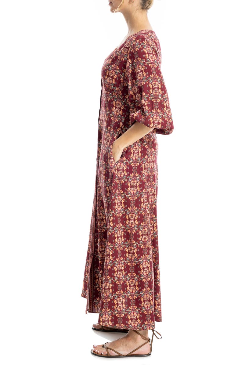 MAX STUDIO Three-Quarter Sleeve Maxi Dress, Alternate, color, Ruby/ Purple Crimsonn Canopy