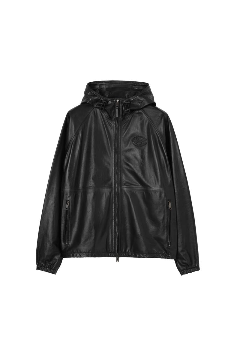 Burberry Leather Hooded Jacket, Alternate, color, Black
