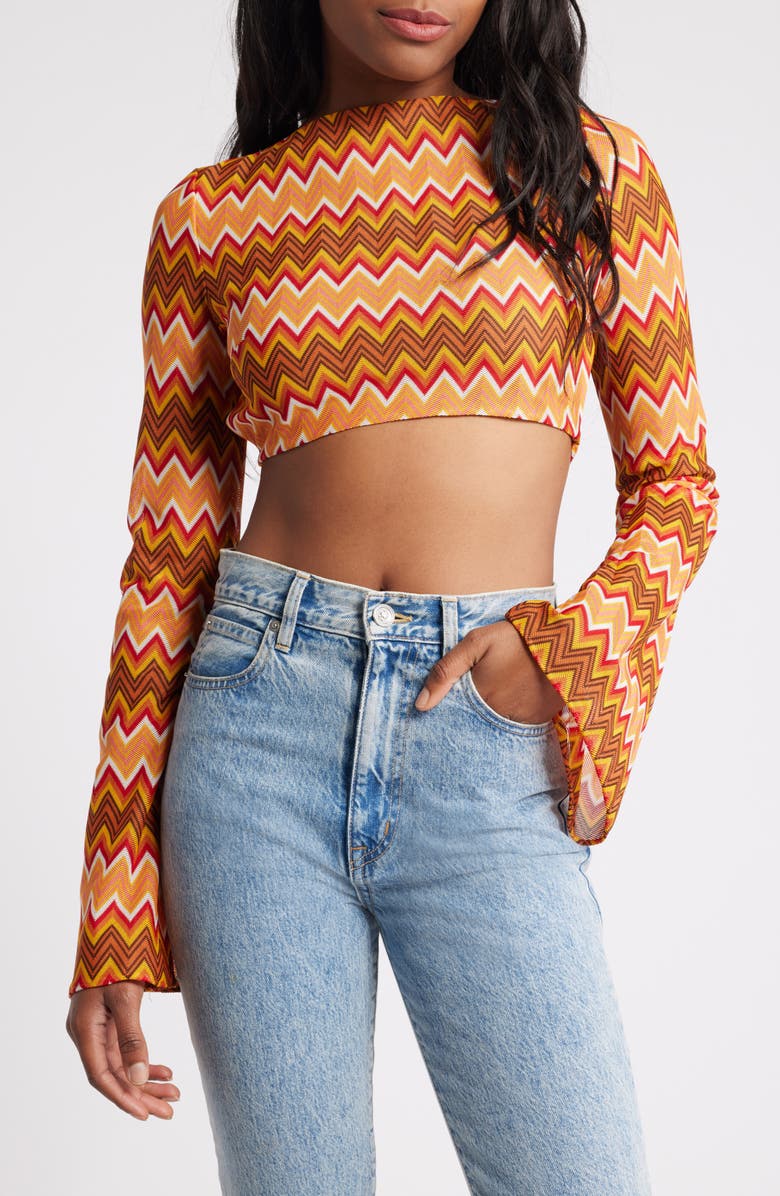 Mistress Rocks Lace-Up Back Crop Knit Top, Main, color, Orange Multicolour