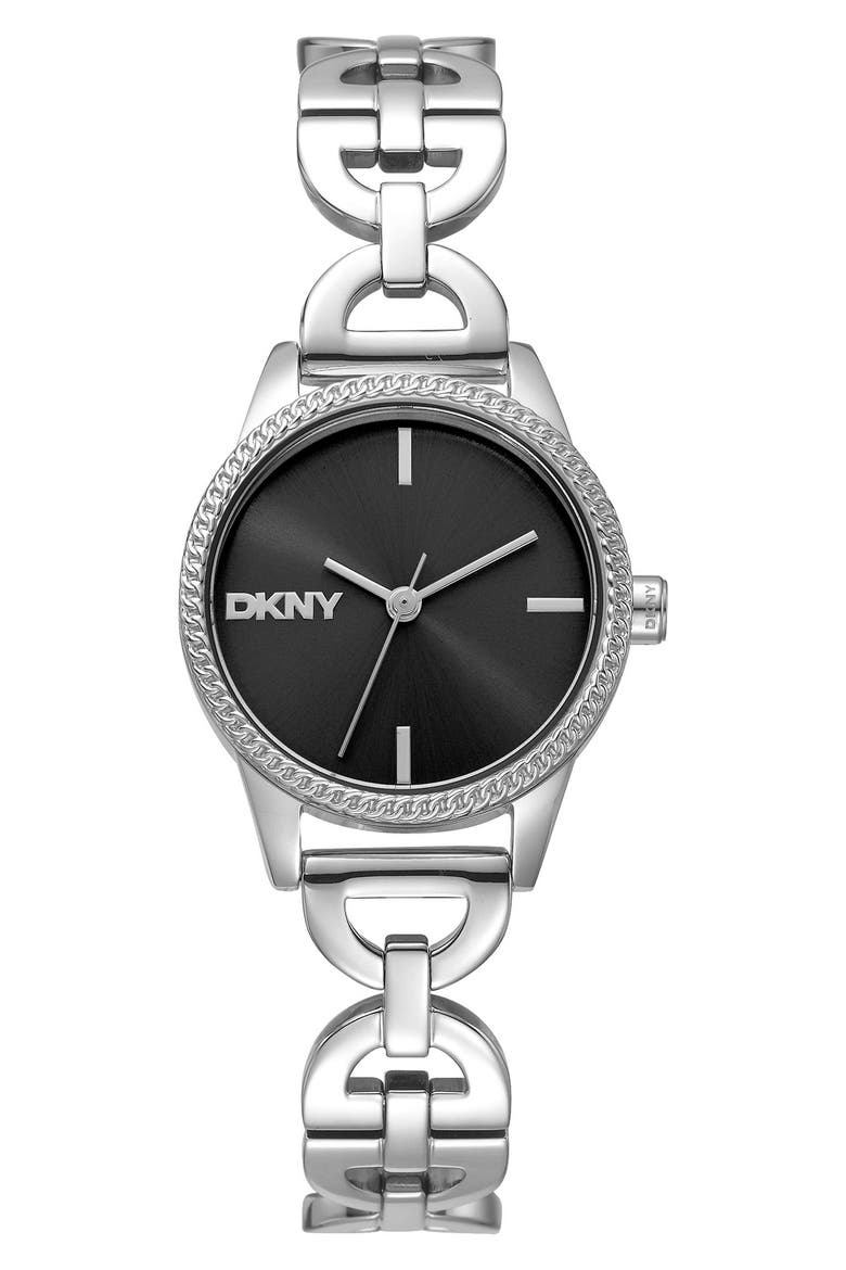 Open Link Bracelet Watch, 26mm, Main, color, BLACK