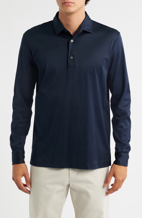 Aurélien Mercerized Cotton Long Sleeve Polo In Blue
