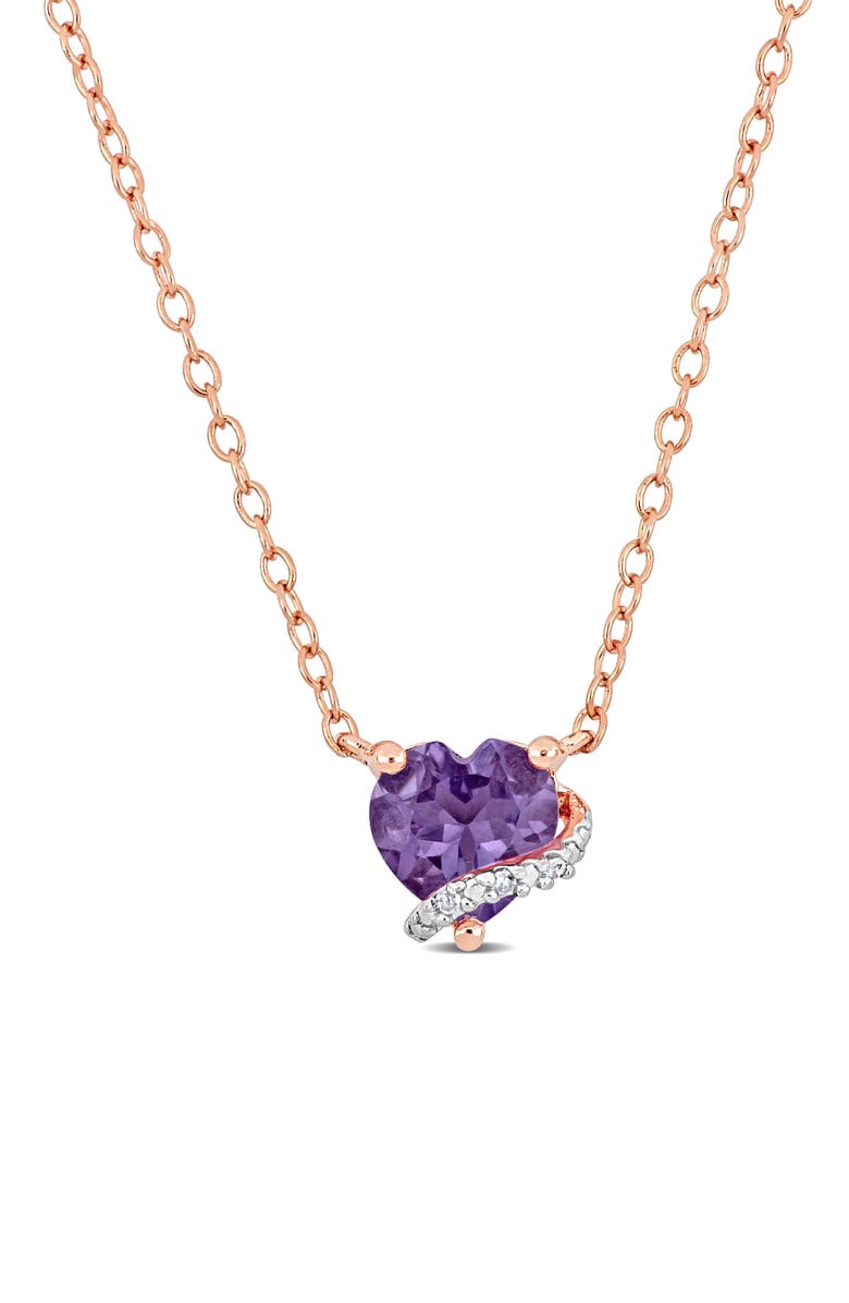 DELMAR 18K Gold Plate Sterling Silver Amethyst & Diamond Heart Pendant Necklace, Main, color, 