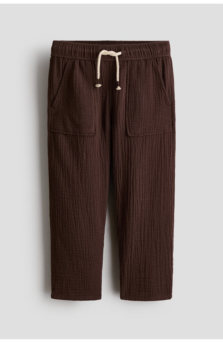 H&M Muslin Drawstring Trousers, Main, color, Dark Brown