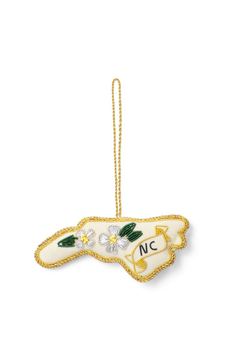 North Carolina State Dogwood Beaded Fabric Ornament - Embroidered, Main, color, Cream
