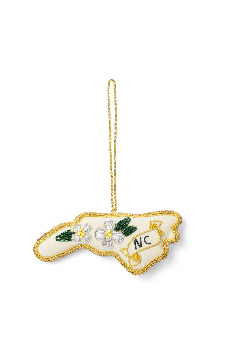 Matr Boomie North Carolina State Dogwood Beaded Fabric Ornament - Embroidered, Main, color, Cream