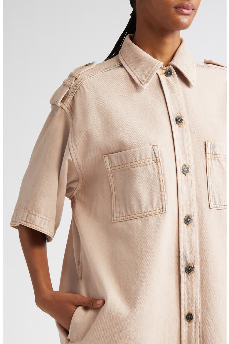 Nicky Oversize Denim Short Sleeve Button-Up Shirt, Alternate, color, SHADOW GRAY